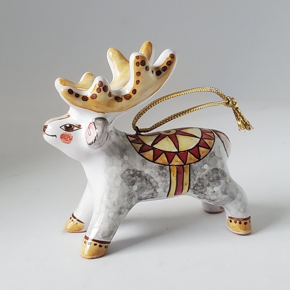 Handpainted Reindeer Ornament Handmade Vintage Ceramic Christmas Decor